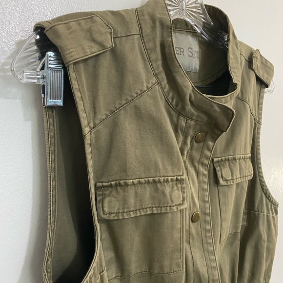 Women Canvas Cargo Vest Medium M Canvas Jacket Green Vest Drawstring Waist - Picture 6 of 10